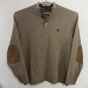 Chaps Ralph Lauren Cotton Knit Sweater Elbow Patches 1/4 Button‎ Beige Mens 2XB
